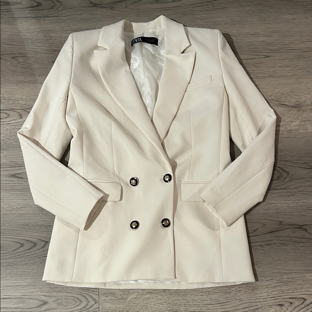 Zara White Double-Breasted Blazer Women’s Size S